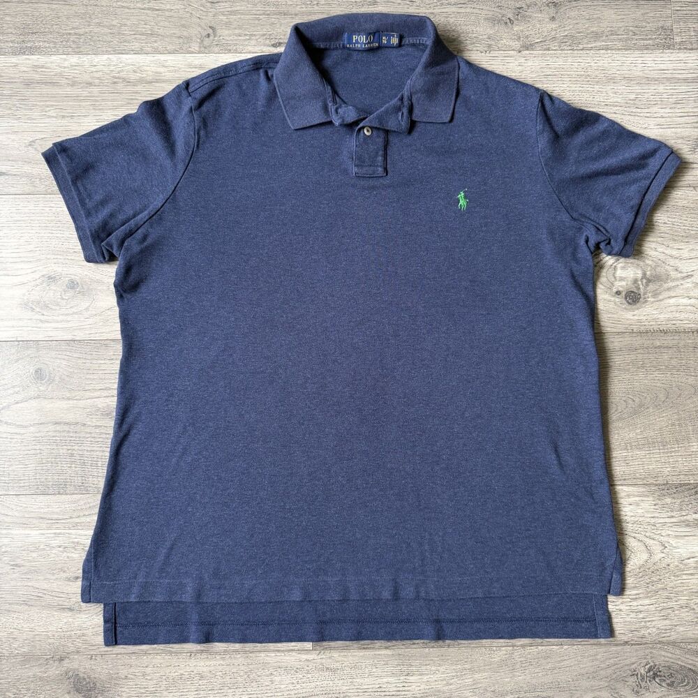 Polo‎ Ralph Lauren Men's Navy Blue Short Sleeve Polo Shirt Green Pony - XL